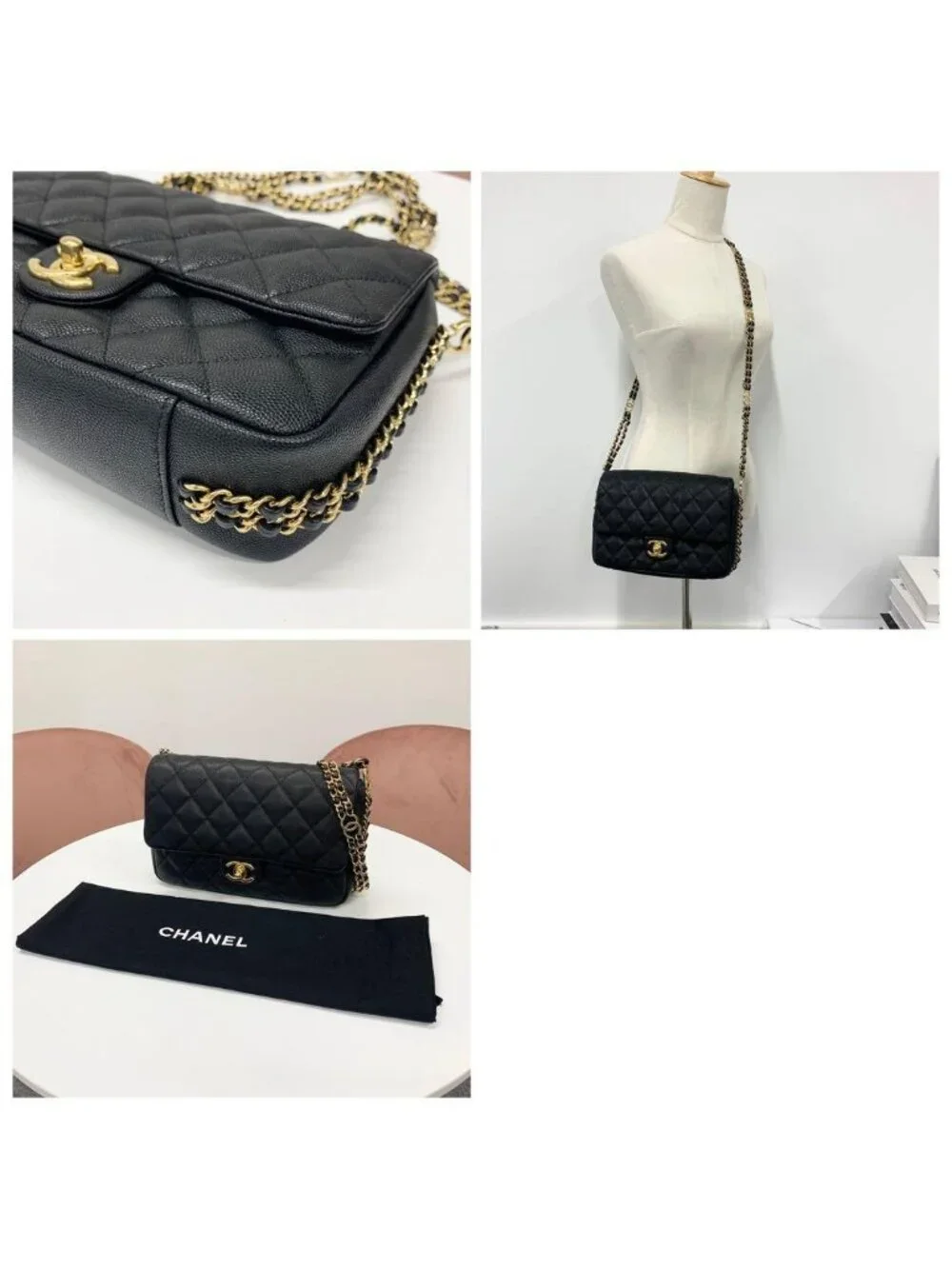 Chanel Quilted Turnlock CC Logo Double Chain Shoulder Bag